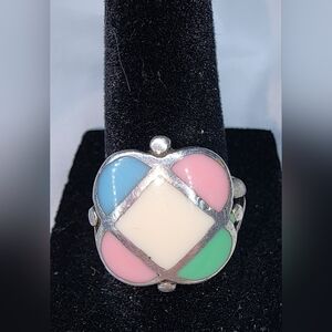 Sterling Silver Ring with Colorful Enamel Sections. SZ 7.75